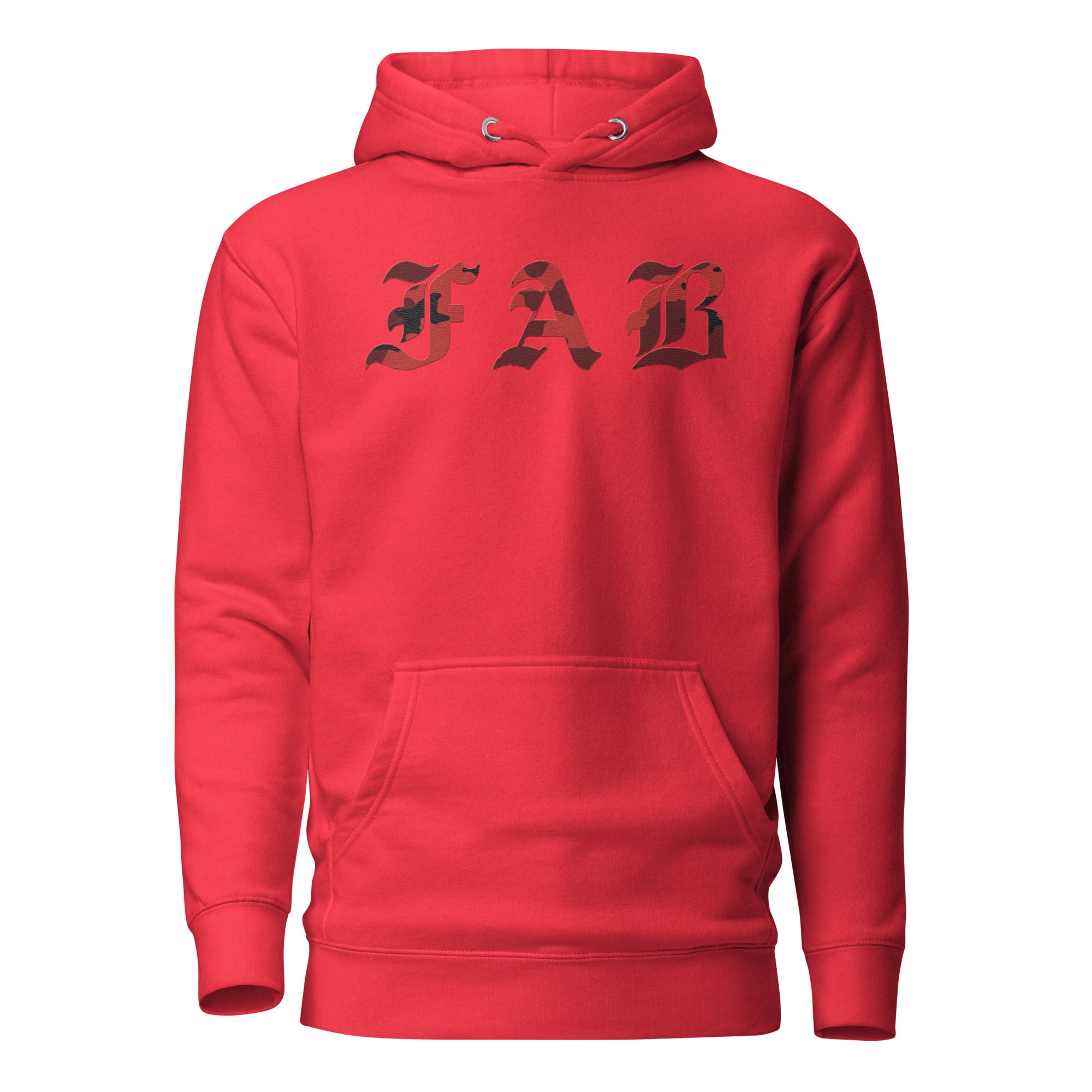 RED FAB CAMO EMB. HOODIE - FAB PRODUCTIONS